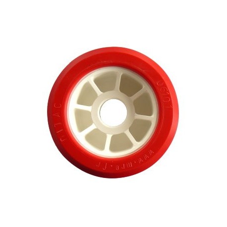 Galet Bi-matière rouge Ø 100mm - L : 50mm Alésage: Ø 21mm  - Vente accessoires remorques en ligne